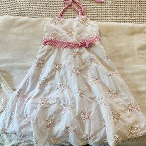 Floral Halter Kids Dress with Pink Accents